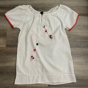 J. Crew White Tunic with Red and Blue Accents Size M